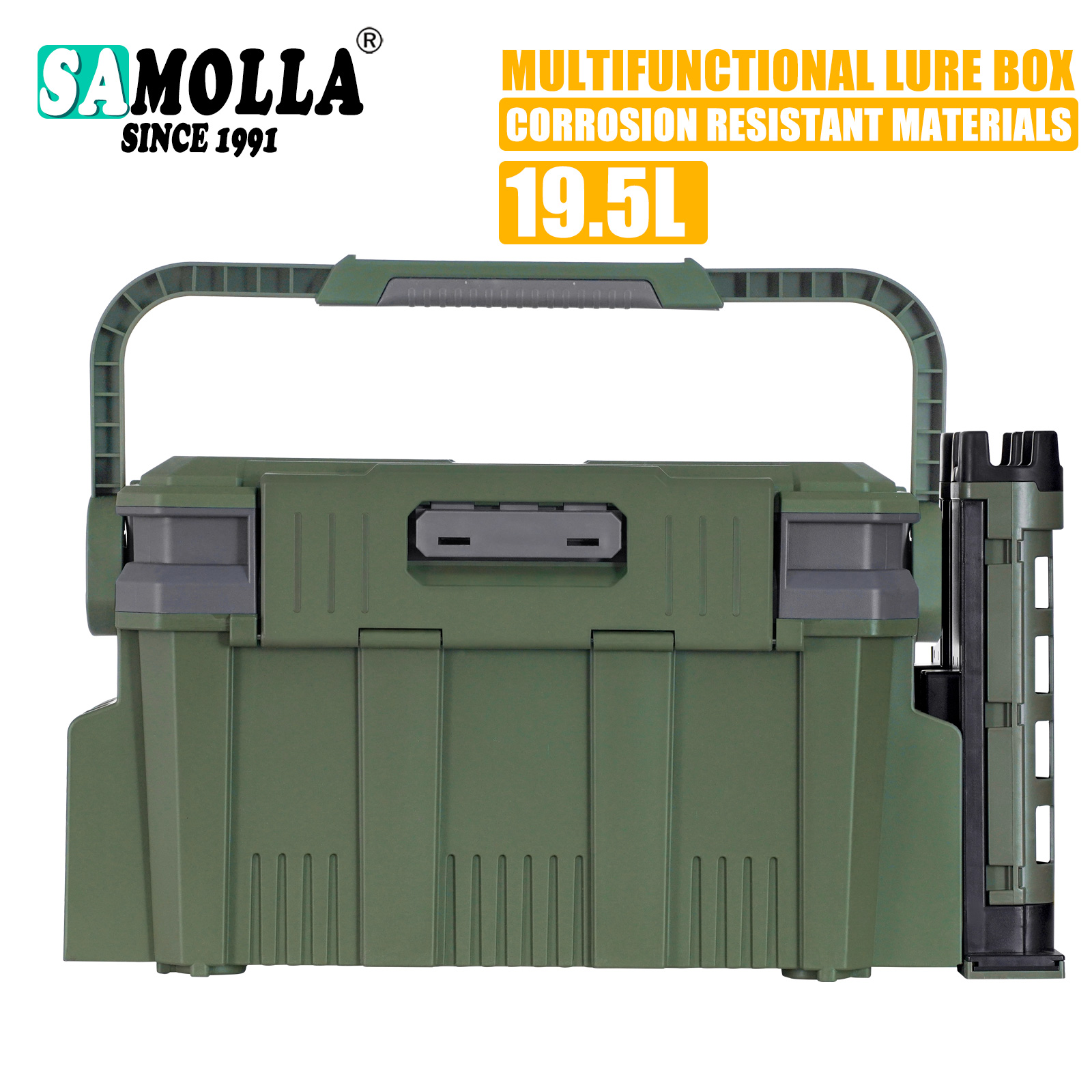 Fishing Kayak Crate - 多機能フィッシングボックス,2つのロッドポールカップホルダーバレルを備えた高品質の多機能ボックス,19.5l