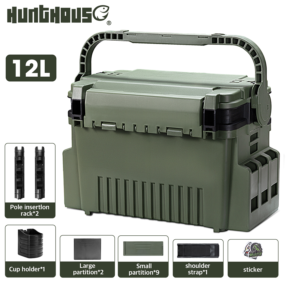 Fishing Kayak Crate - Hunthouse 12L 大型釣り道具箱 43*18.5*28 センチメートル多機能スタンドロッドホルダーカップ活魚バケツ肥厚収納ボックス