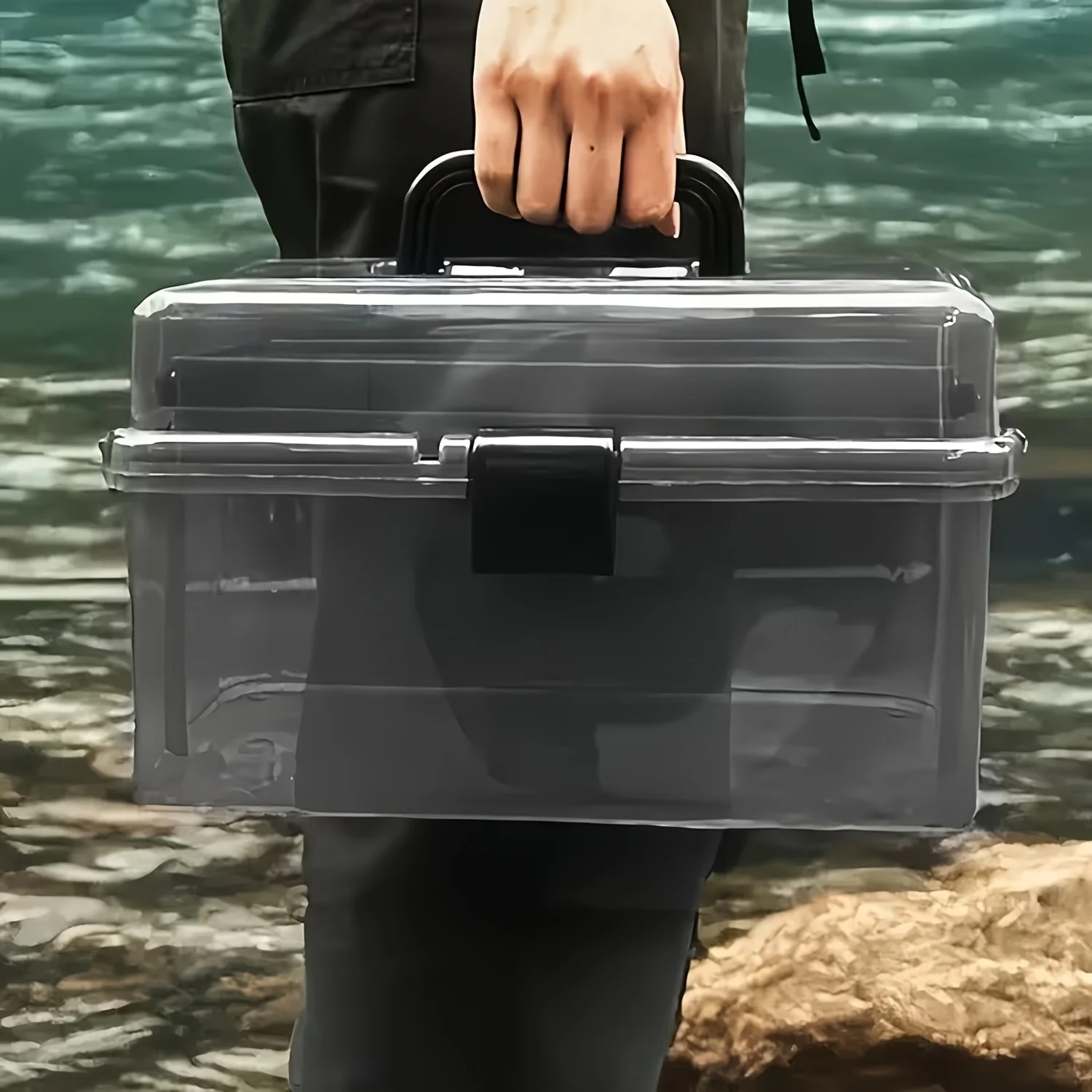 耐久性のあるPE製釣り道具箱 |   大容量、黒色透明デザイ - Fishing Kayak Crate のレビューと価格