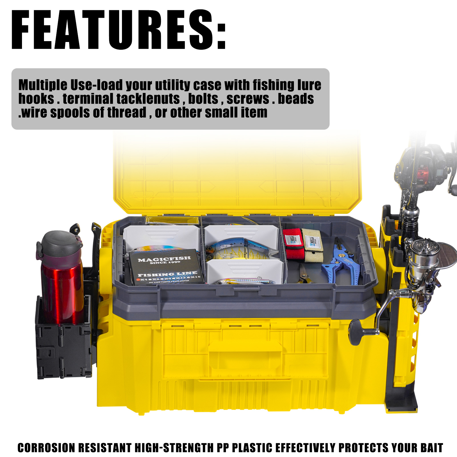 多機能フィッシングボックス,2つのロッドポールカップホルダー - Fishing Kayak Crate のレビューと価格