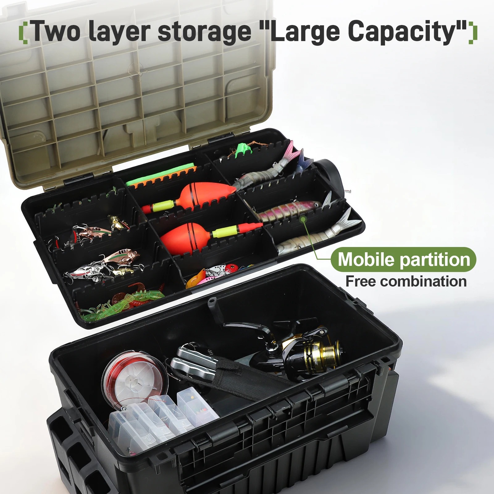 釣り道具箱、二重構造のルアー収納ケース、ロッドホルダー付き、 - Fishing Kayak Crate のレビューと価格