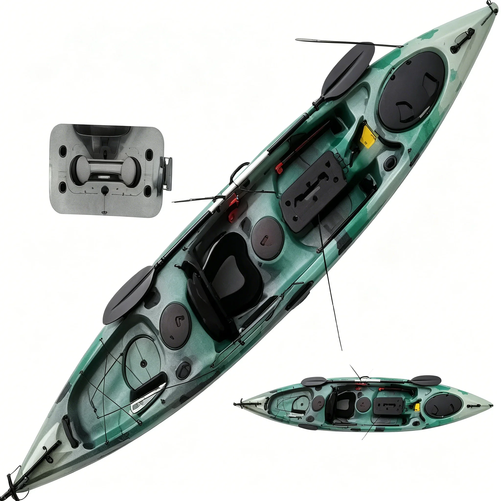 一人用ポリエチレン製ペダル駆動式釣り用カヤック。ロッドホルダ - Fishing Kayak Rod Holder のレビューと価格